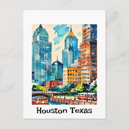 Houston Skyline Wasserfarbe Postkarte (Vorderseite)