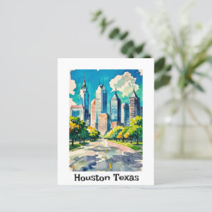 Houston Skyline wasserfarben Postkarte