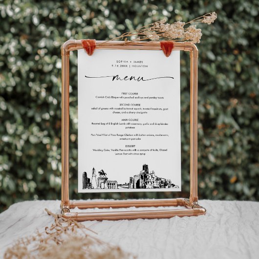 Houston Skyline Wedding Dinner Menu Card 12x18