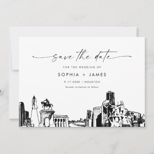 Houston Skyline Wedding Save the Date Card Einladung (Vorderseite)