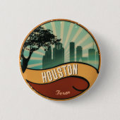 Houston-Stadtskyline-Retro Vintager Knopf Button (Vorderseite)