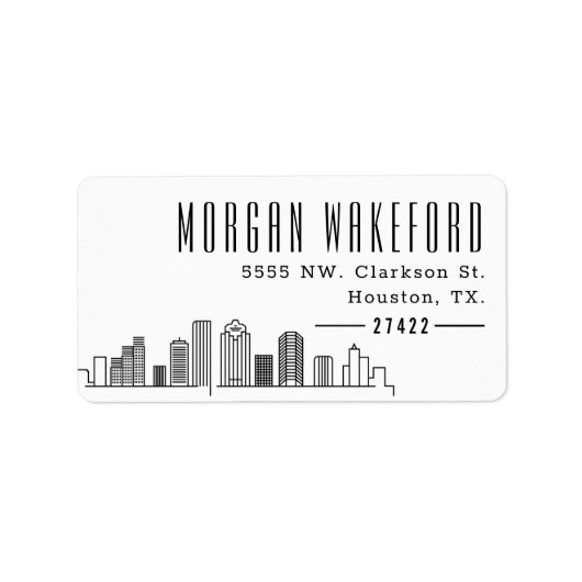 Houston Stylized Skyline Large Address Label Adressaufkleber (Vorne)