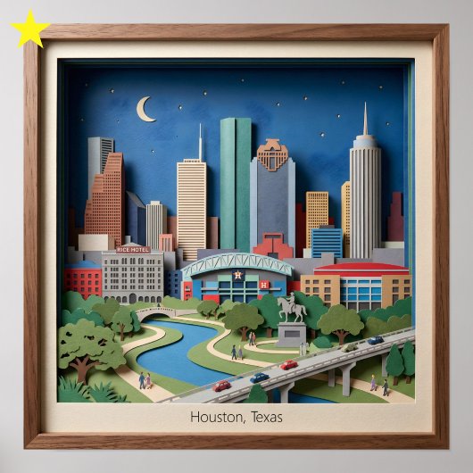 Houston Texas America Layered Paper Art Diorama Poster