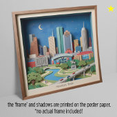 Houston Texas Amerika Schichtpapierkunst Diorama Poster