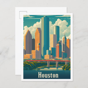 Houston Texas Art Vintage Reise Illustration Postkarte