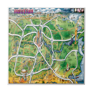 Houston Texas Cartoon Map Fliese