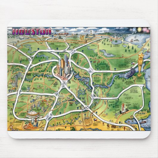 Houston Texas Cartoon Map Mousepad (Vorne)