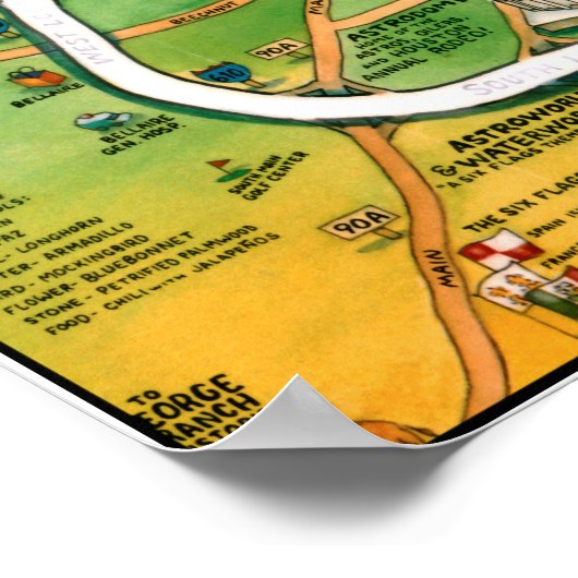 Houston Texas Cartoon Map Poster (Ecke)