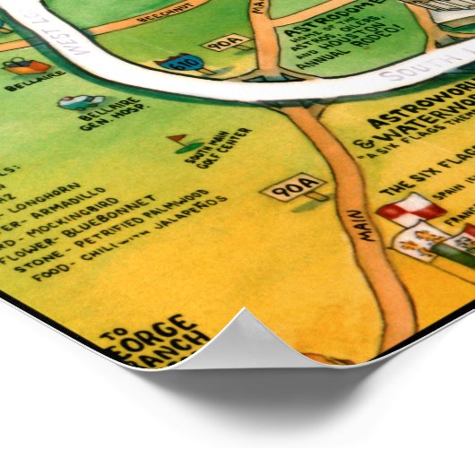 Houston Texas Cartoon Map Poster (Ecke)