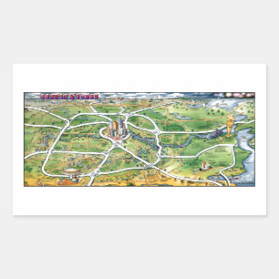 Houston Texas Cartoon Map Rechteckiger Aufkleber