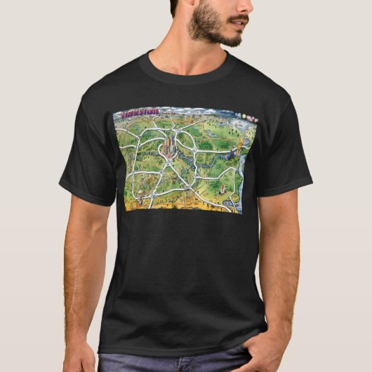 Houston Texas Cartoon Map T-Shirt (Vorderseite)