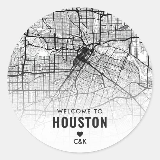 Houston, Texas City Map | Begrüßung Runder Aufkleber (Vorderseite)