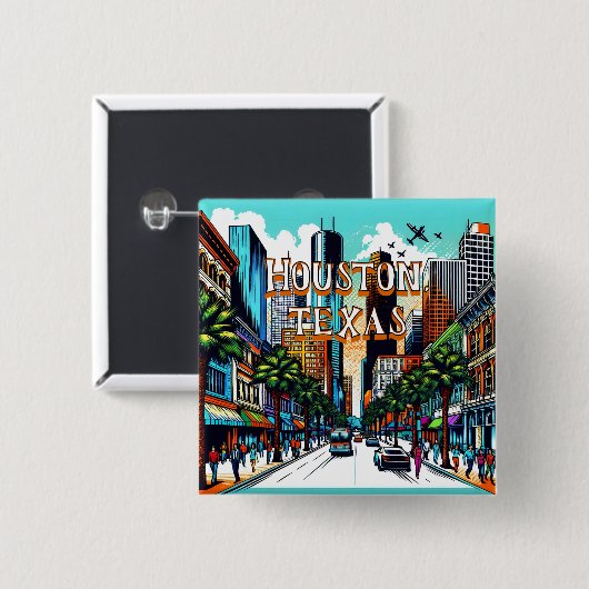Houston, Texas Downtown Abstrakte Kunst Button (Vorne & Hinten)