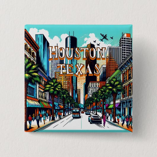 Houston, Texas Downtown Abstrakte Kunst Button (Vorderseite)