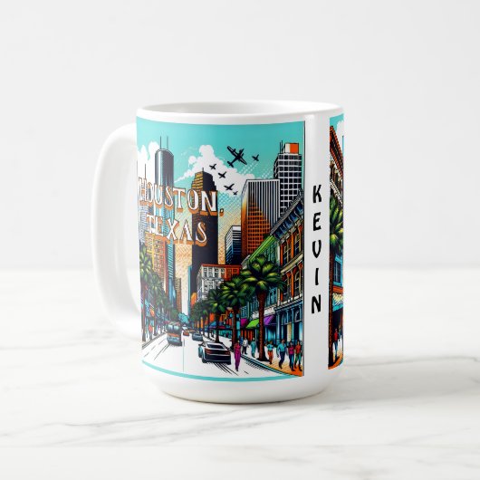 Houston, Texas Downtown Abstrakte Kunst Kaffeetasse (Vorderseite Links)