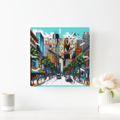 Houston, Texas Downtown Abstrakte Kunst Quadratische Wanduhr (Zuhause)