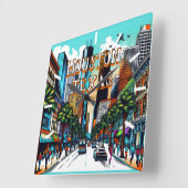 Houston, Texas Downtown Abstrakte Kunst Quadratische Wanduhr (Winkel)