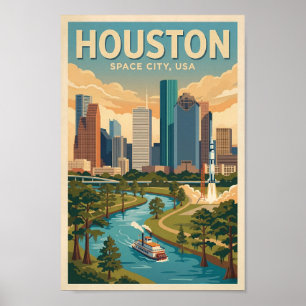 Houston Texas Illustration Reise Kunst Vintage Poster