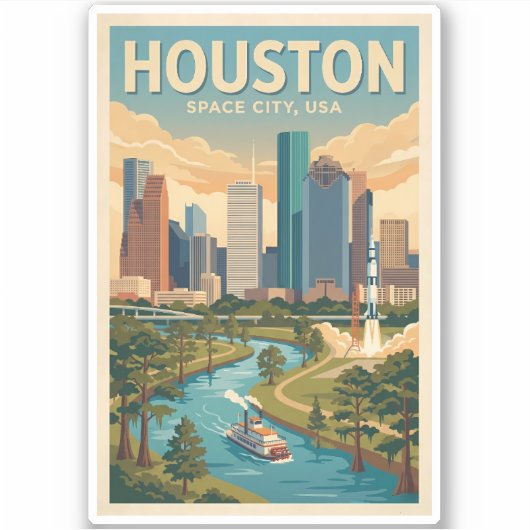 Houston Texas Illustration Travel Art Vintage Aufkleber (Vorderseite)