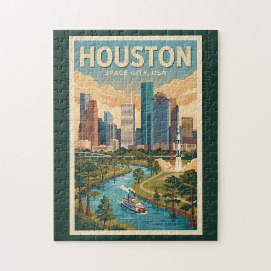Houston Texas Illustration Travel Art Vintage Puzzle (Vertikal)