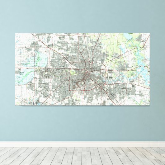 Houston Texas Map (1992) Leinwanddruck (Insitu (Holzboden))