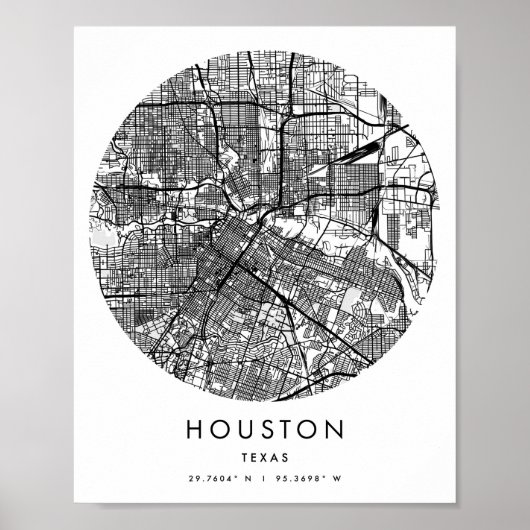 Houston Texas Minimal Modern Circle Street Karte Poster (Vorne)