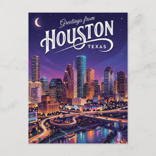 Houston Texas Nacht Skyline Texas Postkarte