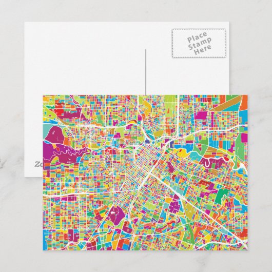 Houston, Texas | Neon Map Postkarte (Vorne/Hinten)