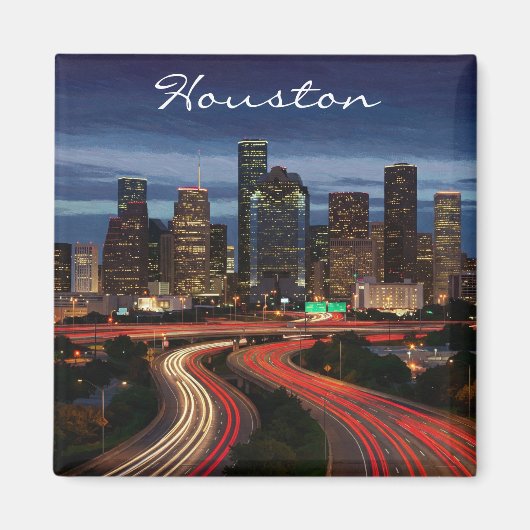 Houston Texas Night Postcard Magnet (Vorne)
