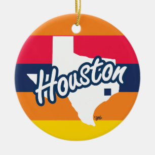 Houston, Texas, Orange, Rot, Marineblau, Gelber St Keramik Ornament