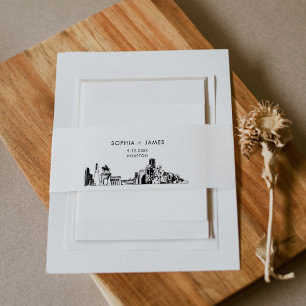 Houston Texas Skyline Bly Band, 2"x11,5" Einladungsbanderole