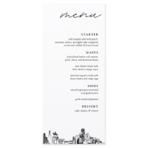 Houston Texas Skyline Modern Wedding Dinner Menu