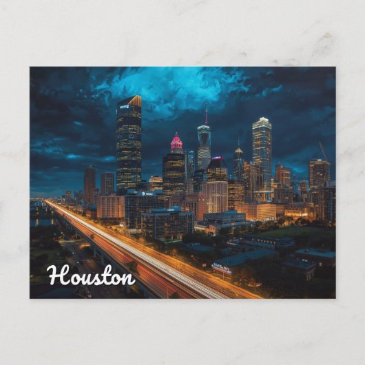 Houston Texas Skyline Night Traffic Postkarte (Vorderseite)