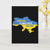 Houston Texas steht mit der Ukraine Karte (Gelbe Blume)