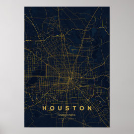 Houston Texas Stilisierte Kartenprint Poster