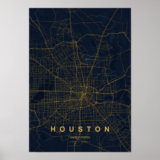 Houston Texas Stilisierte Kartenprint Poster (Vorne)