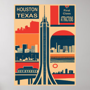 Houston, Texas, Touristenattraktionen, Reisen Poster