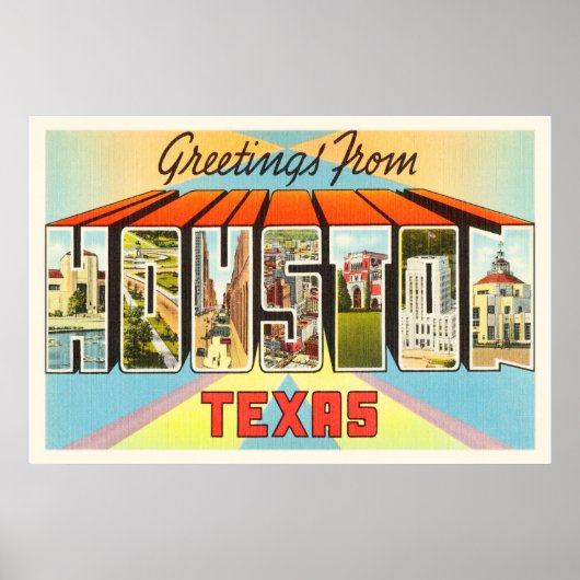Houston Texas TX Old Vintage Travel Souvenir Poster (Vorne)
