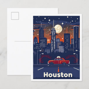 Houston Texas USA Art Vintage Travel Illustration Postkarte