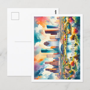 Houston Texas USA Berühmter Ort Aquarell Postkarte