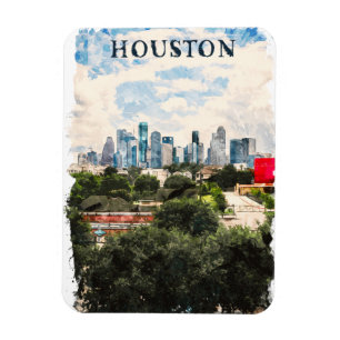 Houston Texas Vintag Retro Travel Watercolor Magnet