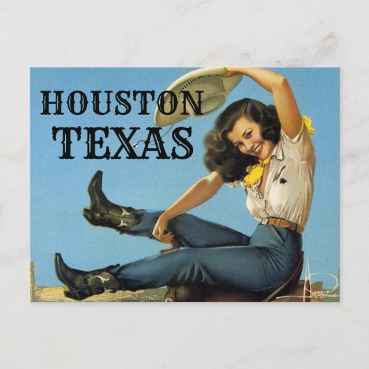 HOUSTON Texas Vintage Reise Cowgirl Postkarte (Vorderseite)