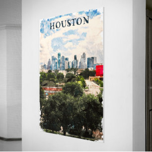 Houston Texas Vintage Retro Reise Aquarell Poster