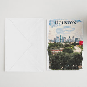 Houston Texas Vintage Retro Reise Aquarell Postkarte