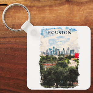 Houston Texas Vintage Retro Reise Aquarell Schlüsselanhänger
