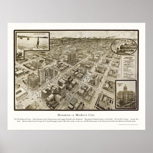 Houston, TX Panorama Karte - 1912 Poster (Vorne)