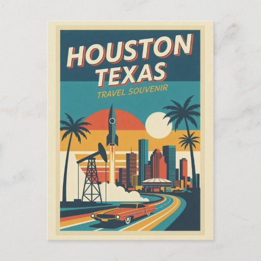 Houston TX Retro 1950er Reise Postkarte (Vorderseite)