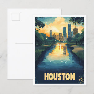 Houston USA Art Vintag Illustration Travel Postkarte