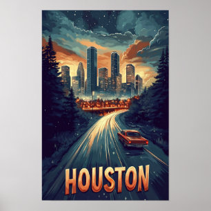 Houston USA Vintage-Illustration Reise Poster