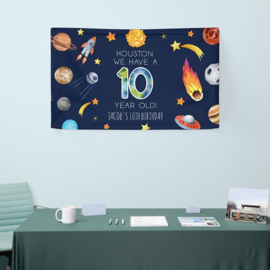Houston We Have A 10 Year Old 10th Birthday Party Banner (Messeveranstaltung)